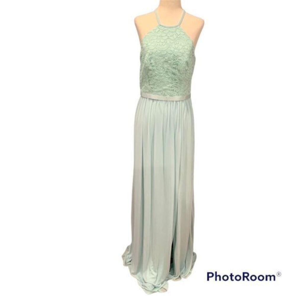 David’s bridal Mint long evening dress, lace sleeveless maxi dress. Open back‎